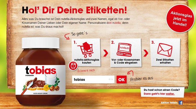 Personalisierung von Nutella-Gläsern